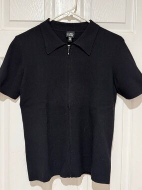 Eileen Fisher Black Zip-Front Polo Top